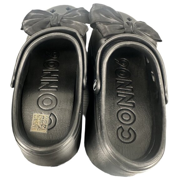 New Matte Black Bow Platform Clogs Chunky Grunge Sandals 7.5 - Picture 7 of 9